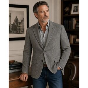 Vintage Herringbone‎ Tweed Blazer Mens 40R Gray Wool Blend Old Money Classic
